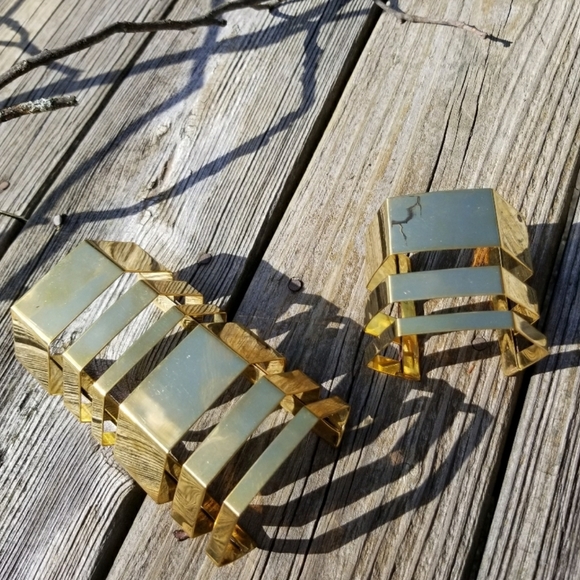 Statement gold brass  cuff  bracelet sculpture … - Picture 2 of 6